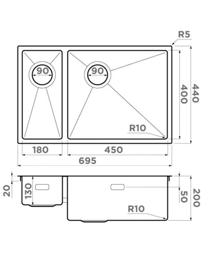 Кухонная мойка Omoikiri Taki 69-2-U/IF Side GB графит 4993183