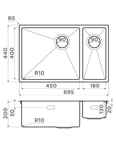 Кухонная мойка Omoikiri Taki 69-2-U/IF Side GB графит 4997050