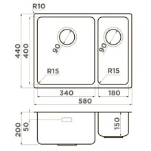 Кухонная мойка Omoikiri Tadzava 58-2-U/I-IN-L Ultra 15 нержавеющая сталь 4997118