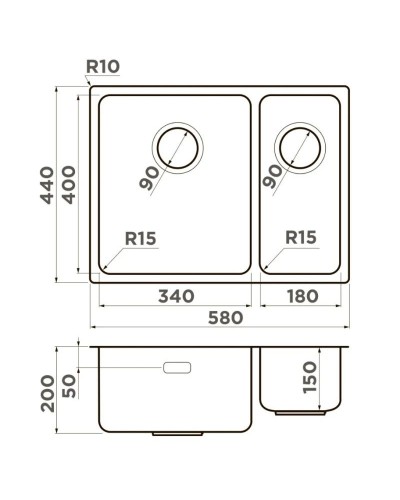 Кухонная мойка Omoikiri Tadzava 58-2-U/I-IN-L Ultra 15 нержавеющая сталь 4997118