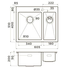 Кухонная мойка Omoikiri Akisame 60-2-IN-L нержавеющая сталь 4993775