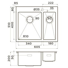 Кухонная мойка Omoikiri Akisame 60-2-IN-L нержавеющая сталь 4993775