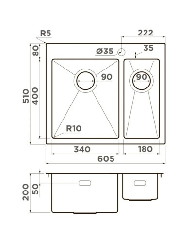 Кухонная мойка Omoikiri Akisame 60-2-IN-L нержавеющая сталь 4993775