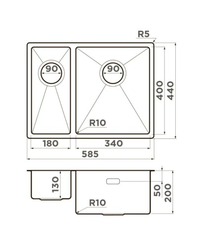 Кухонная мойка Omoikiri Taki 58-2-U/IF-IN-R нержавеющая сталь 4993767