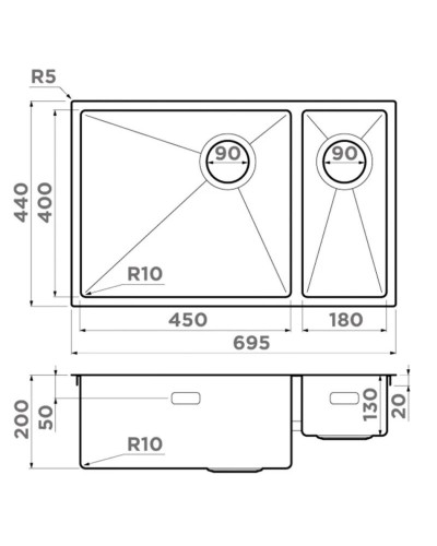 Кухонная мойка Omoikiri Taki 69-2-U/IF-IN-L Side нержавеющая сталь 4997049