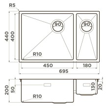 Кухонная мойка Omoikiri Taki 69-2-U/IF-LG-L Side светлое золото 4997051