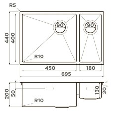 Кухонная мойка Omoikiri Taki 69-2-U/IF-LG-L Side светлое золото 4997051