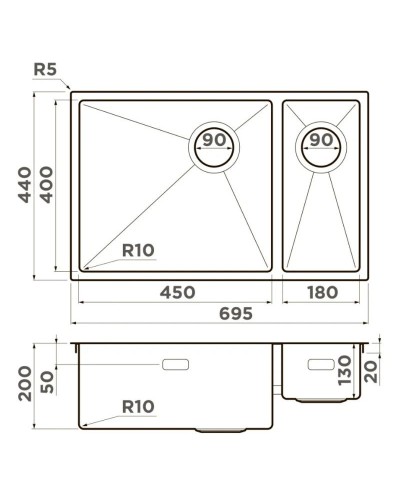 Кухонная мойка Omoikiri Taki 69-2-U/IF-LG-L Side светлое золото 4997051