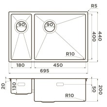 Кухонная мойка Omoikiri Taki 69-2-U/IF-LG-R Side светлое золото 4993184