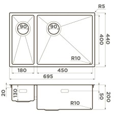 Кухонная мойка Omoikiri Taki 69-2-U/IF-LG-R Side светлое золото 4993184