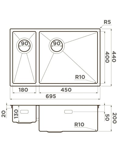 Кухонная мойка Omoikiri Taki 69-2-U/IF-LG-R Side светлое золото 4993184