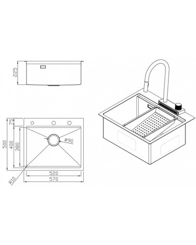 Кухонная мойка Milacio Denia 57 вороненая сталь MC.77409