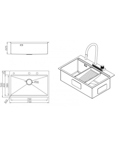 Кухонная мойка Milacio Denia 75 вороненая сталь MC.77429