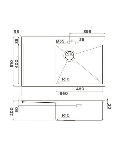 Кухонная мойка Omoikiri Akisame 86 GB-R Side графит 4997044