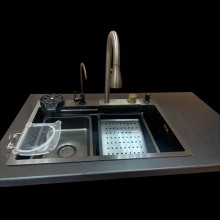 Кухонная мойка Zandini черная с краном «Водопад» Размеры: 750x500x200