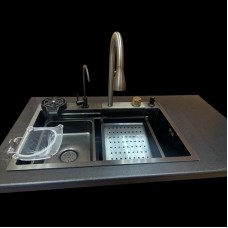 Кухонная мойка Zandini черная с краном «Водопад» Размеры: 750x500x200