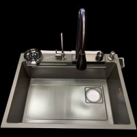 Кухонная мойка Zandini серая с краном «Водопад» Размеры: 800x500x200