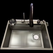 Кухонная мойка Zandini серая с краном «Водопад» Размеры: 800x500x200