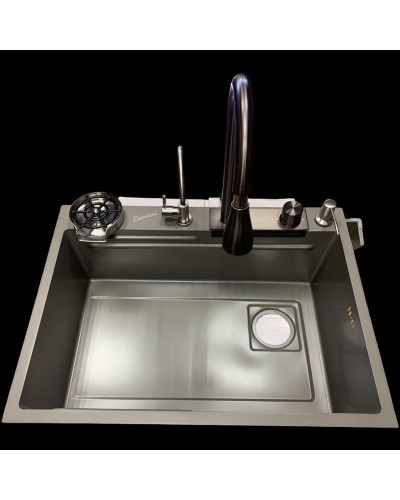Кухонная мойка Zandini серая с краном «Водопад» Размеры: 800x500x200