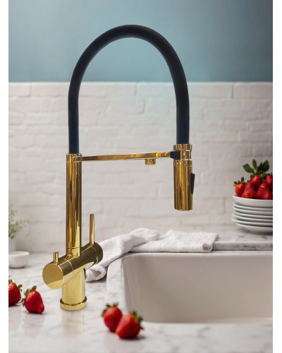 Смеситель для кухни с гибким изливом AltroBagno Flusso 050205 Or