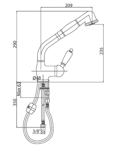 Смеситель для кухни с выдвижным душем CEZARES ELITE-LLDM-03/24-Bi