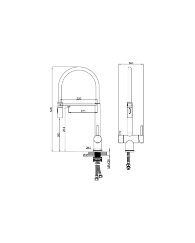 Смеситель для кухни с гибким изливом AltroBagno Flusso 050203 GrMt