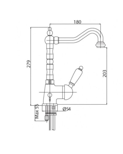 Смеситель для кухни золото 24 карат, ручка Swarovski Nero Cezares Vintage VINTAGE-LLM2-03/24-Sw-N