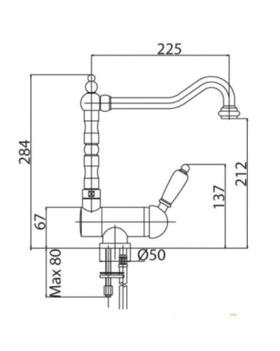 Смеситель для кухни с регулируемым углом наклона излива золото 24 карат, ручка Swarovski Cezares Vintage VINTAGE-LLPM2-03/24-Sw