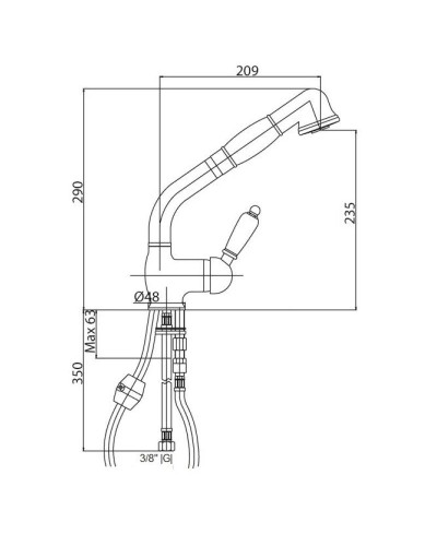 Смеситель для кухни с выдвижным душем золото 24 карат, ручка Swarovski Cezares Vintage VINTAGE-LLDM-03/24-Sw