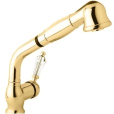 Смеситель для кухни с выдвижным душем золото 24 карат, ручка Swarovski Cezares Vintage VINTAGE-LLDM-03/24-Sw