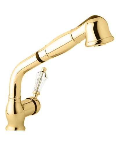 Смеситель для кухни с выдвижным душем золото 24 карат, ручка Swarovski Cezares Vintage VINTAGE-LLDM-03/24-Sw