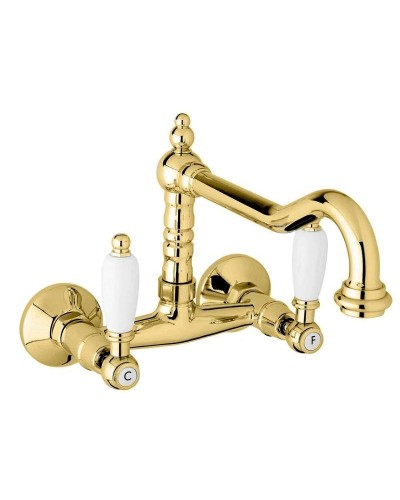 Смеситель для кухни золото 24 карат, ручки белые Cezares First FIRST-LLP-03/24-Bi
