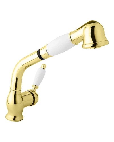Смеситель для кухни с выдвижным душем золото 24 карат, ручка белая Cezares Elite ELITE-LLDM-03/24-Bi