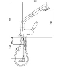 Смеситель для кухни с выдвижным душем золото 24 карат, ручка белая Cezares Elite ELITE-LLDM-03/24-Bi