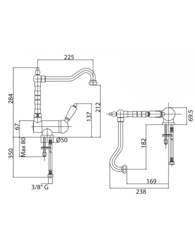 Смеситель для кухни с регулируемым углом наклона излива золото 24 карат, ручка металл Cezares Elite ELITE-LLPM2-03/24-M