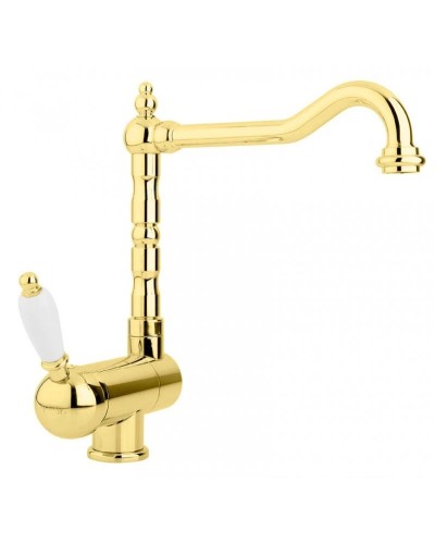 Смеситель для кухни с регулируемым углом наклона излива золото 24 карат, ручка белая Cezares Elite ELITE-LLPM2-03/24-Bi