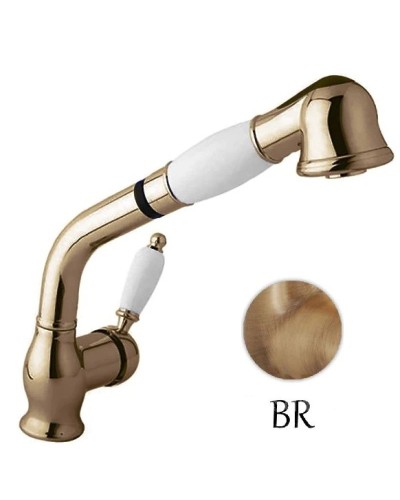 Смеситель для кухни с выдвижным душем бронза, ручка белая Cezares Elite ELITE-LLDM-02-Bi