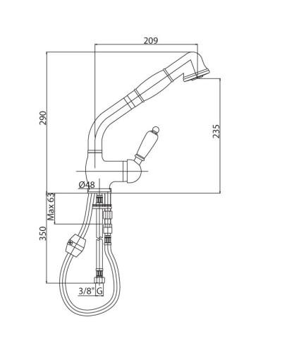 Смеситель для кухни с выдвижным душем бронза, ручка белая Cezares Elite ELITE-LLDM-02-Bi