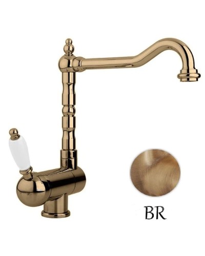 Смеситель для кухни с регулируемым углом наклона излива бронза, ручка белая Cezares Elite ELITE-LLPM2-02-Bi