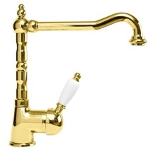 Смеситель для кухни золото 24 карат, ручка белая Cezares Elite ELITE-LLM2-03/24-Bi