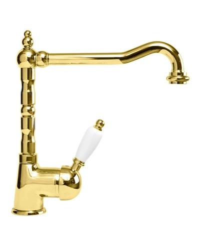 Смеситель для кухни золото 24 карат, ручка белая Cezares Elite ELITE-LLM2-03/24-Bi