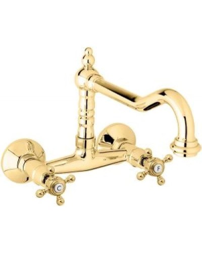 Смеситель для кухни золото 24 карат, ручки золото 24 карат Cezares Golf GOLF-LLP-03/24