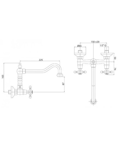 Смеситель для кухни золото 24 карат, ручки золото 24 карат Cezares Golf GOLF-LLP-03/24