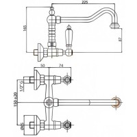 Кухонный смеситель для настенного монтажа золото 24 карат, ручки золото 24 карат Cezares Lord LORD-LLP-03/24