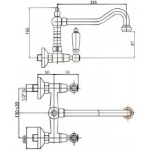 Кухонный смеситель для настенного монтажа золото 24 карат, ручки золото 24 карат Cezares Lord LORD-LLP-03/24