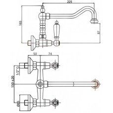 Кухонный смеситель для настенного монтажа золото 24 карат, ручки золото 24 карат Cezares Lord LORD-LLP-03/24