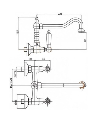 Кухонный смеситель для настенного монтажа хром, ручки хром Cezares Lord LORD-LLP-01