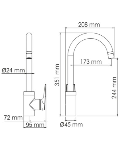 Смеситель для кухни WasserKRAFT Glan 6607 Черный глянцевый