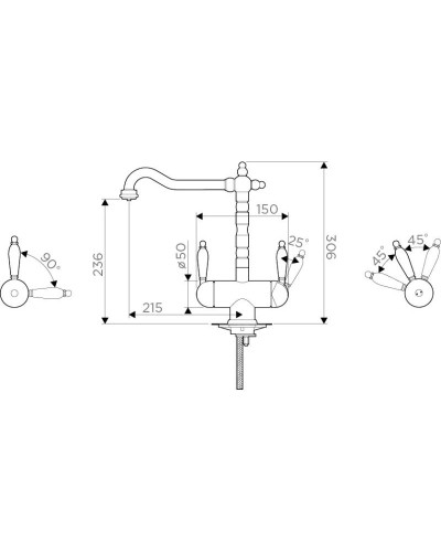 Смеситель для кухни с подключением к фильтру античная бронза Omoikiri Amagasaki-O