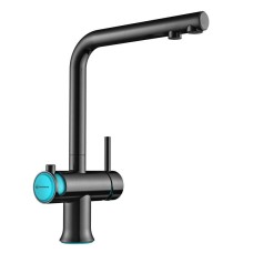 Смеситель для кухни с подключением к фильтру вороненая сталь/голубой Omoikiri Hotaru-B